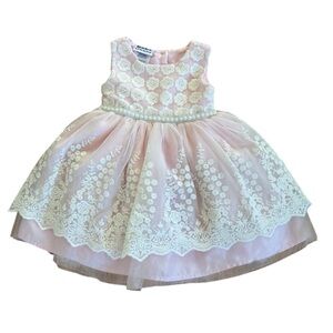 Blueberi boulevard Baby Girl Lace Pink White Floral Easter Dress Sleeveless 12M
